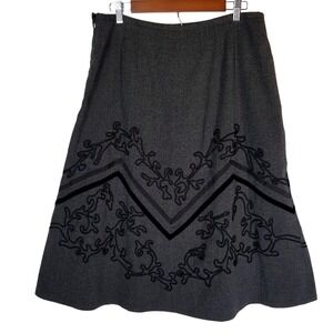 Ann Taylor Loft Women Dark Gray Embroidered A Line Midi Skirt Size 14 Academia